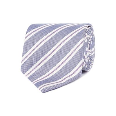 Designer blue twin striped slim silk tie